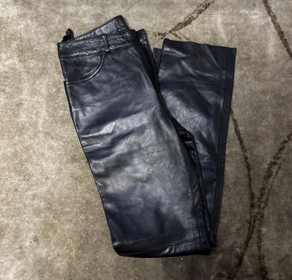 Men's Black Leather Straight Leg Casual Pants Solid Pattern Regular Size Type