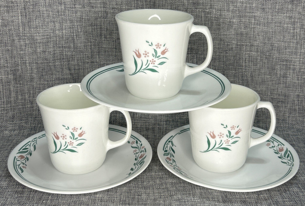 Corelle Rosemary Lot of 6: Mugs & Dessert Salad Plates Set Vintage Dinnerware