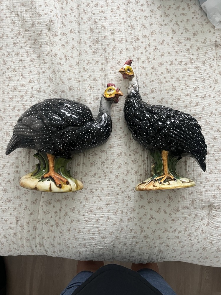Ceramic Guinea Fowl Chicken Figurine Made In Italy LG 17” Vintage