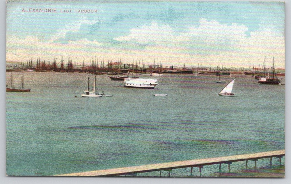 Alexandria Egypt East Harbour Ships Boats Pier Lichtenstern & Harari Postcard