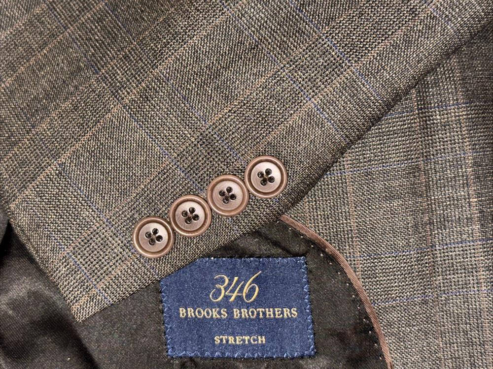 Brooks Brothers 346 Stretch Wool Blend 42L Plaid Blazer Sport Coat Jacket