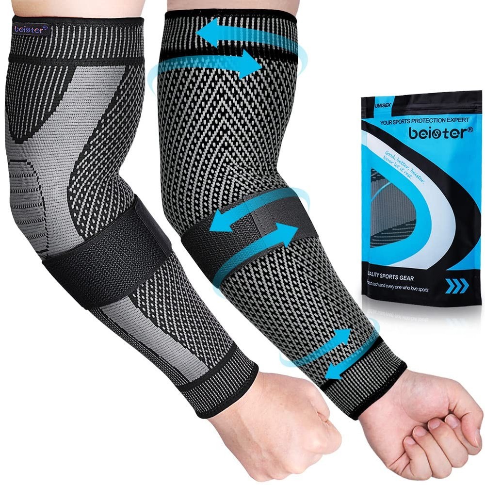 beister Compression Arm Sleeves with Elastic Strap for Men & Women (Pairs),