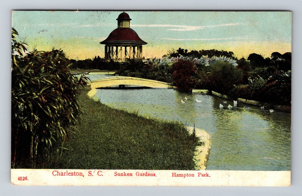 Charleston SC-South Carolina, Sunken Gardens at Hampton PC Vintage Postcard