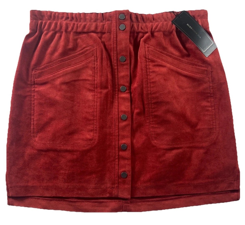 BCBG Maxazria Mora Skirt Womens M Red Tandoori Spice Button Front Mini Lined