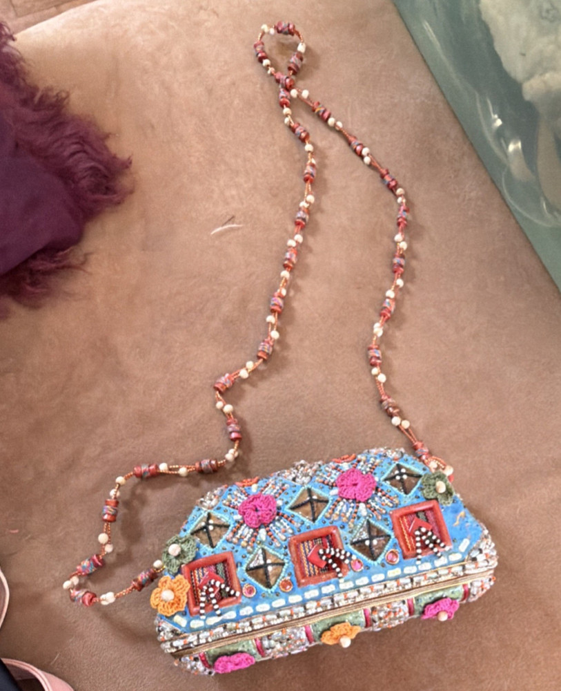Handmade Beaded Boho Clutch Multi-Color Purse Party Evening Bag