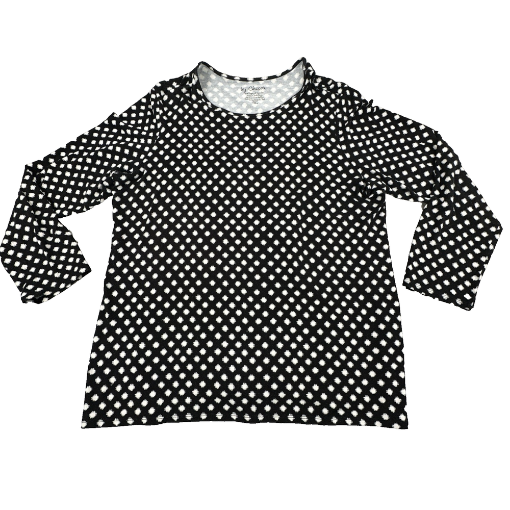 Chico's Women's Size 3 (US XL) Polka Dot 3/4 Sleeve Blouse Top Black White