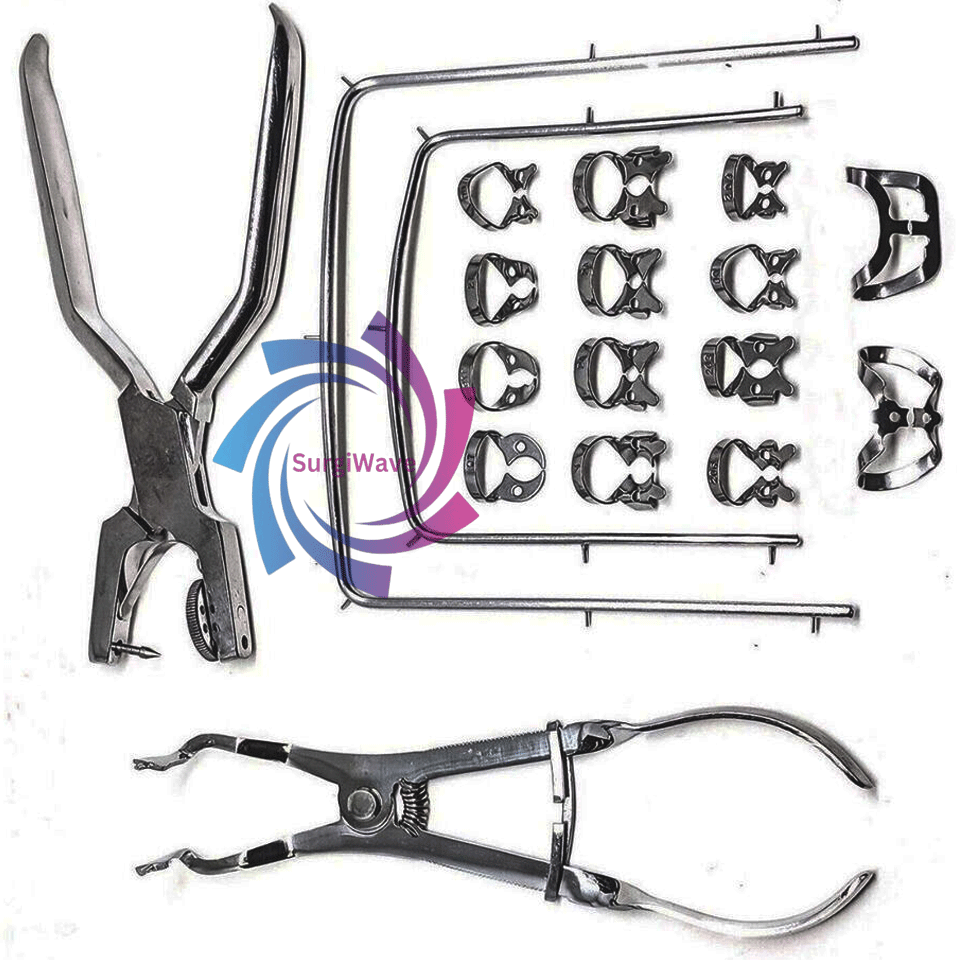 Kit of 18 PCs Dental Instruments-new Rubber Dam Starter Frame Puncher Clamps