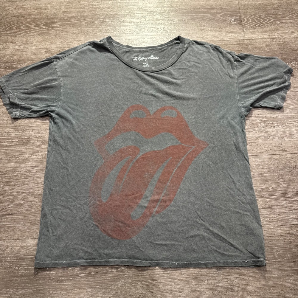 The Rolling Stones Shirt Band Tee Womens Large Gray Cotton Logo Graphic Top