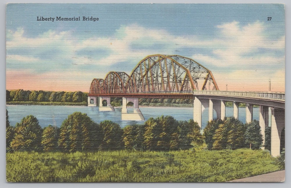Linen~Bismarck-Mandan North Dakota~Liberty Memorial Bridge~Vintage Postcard