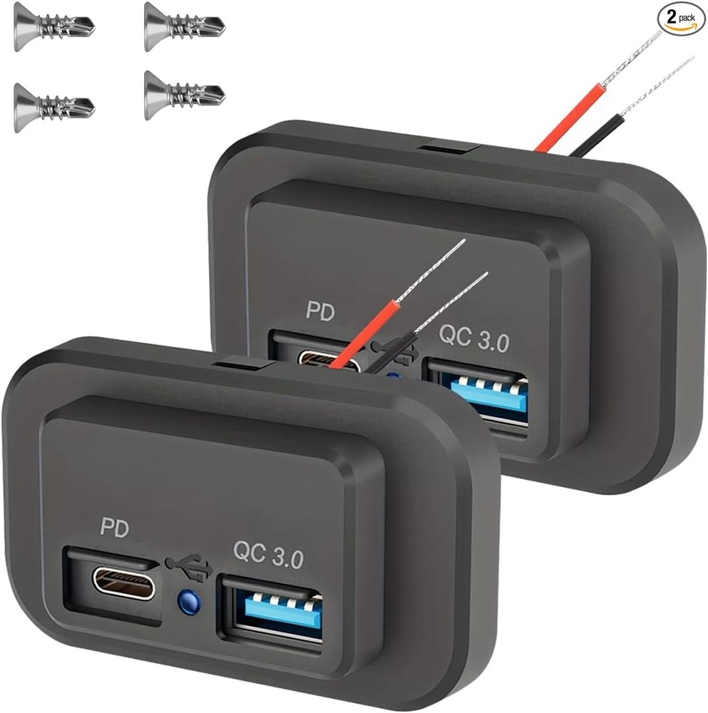 12V 24V USB Outlet, QC3.0 USB A Port & PD Type-C Quick Charge Outle Size: 2PCS