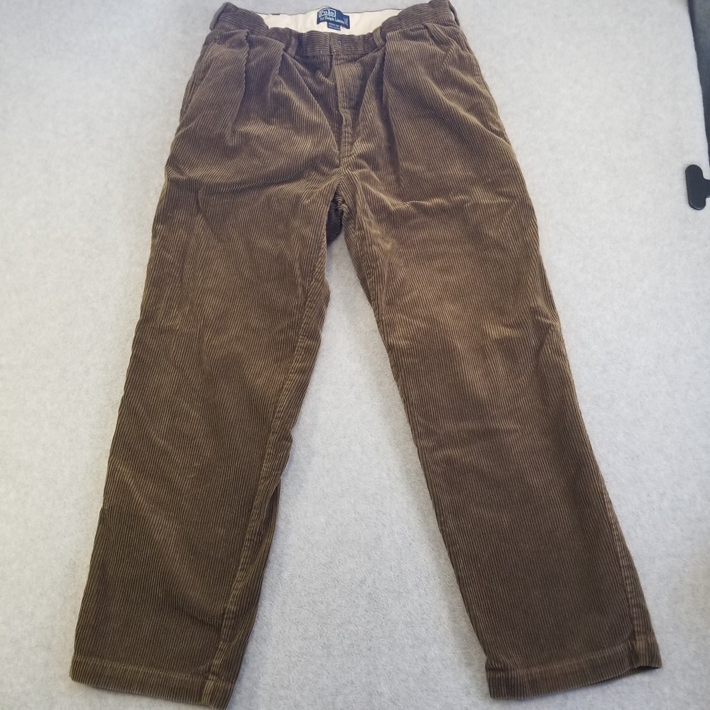 VTG Polo Ralph Lauren Andrew Pant Mens 32x29 Brown Corduroy Pleated