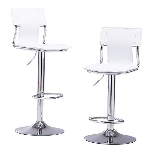 White Adjustable Swivel Counter Bar Stool Chairs with Back (Set of 2)