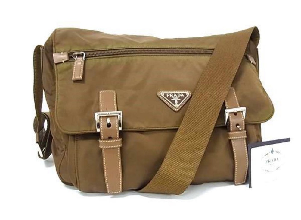 Prada Khaki Leather Crossbody Shoulder Bag