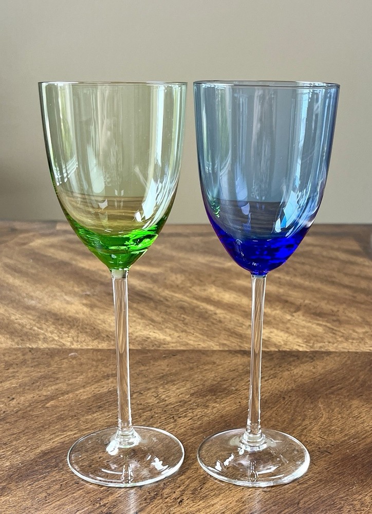 Lenox GEMS Green & Blue Wine Glasses Fine Crystal  Jewel Tone Tall Stem Set Of 2
