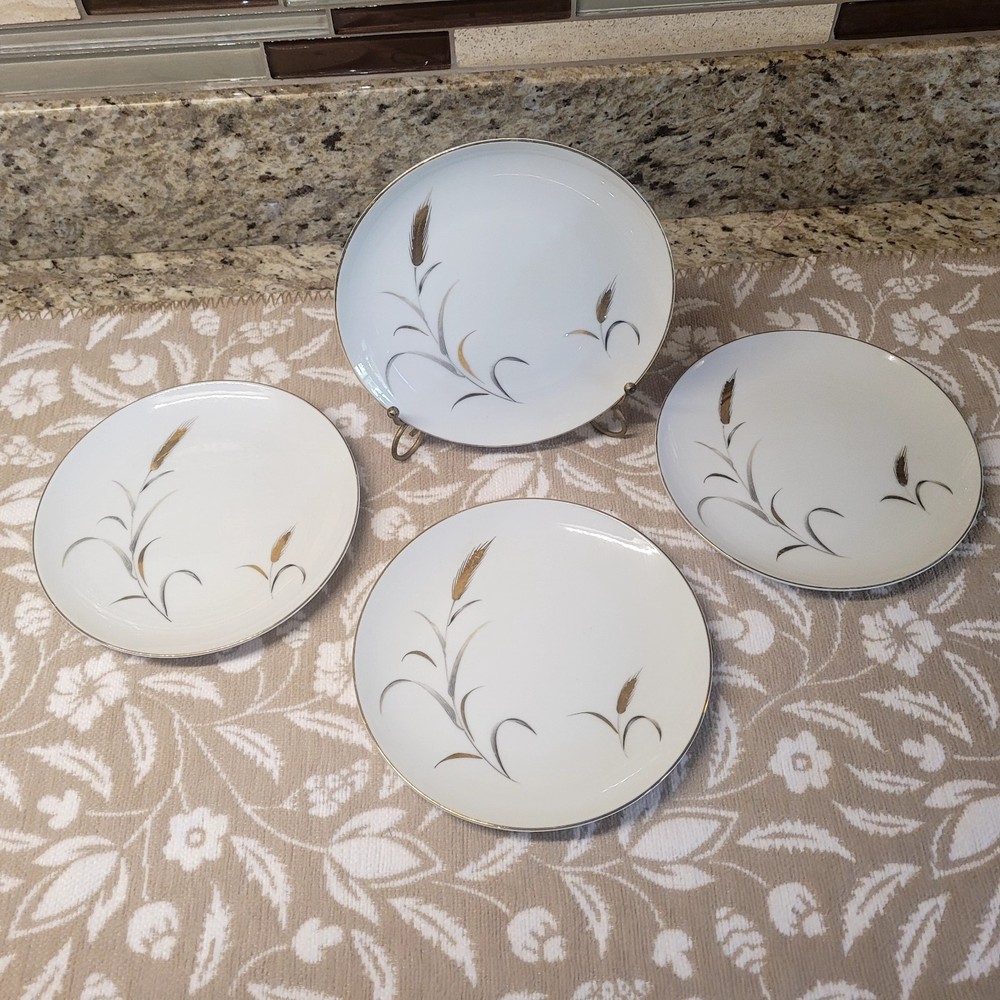 Set Of 4 Eternal Harvest China Bread Plates 6.25” Gold Silver Wheat Japan Nm