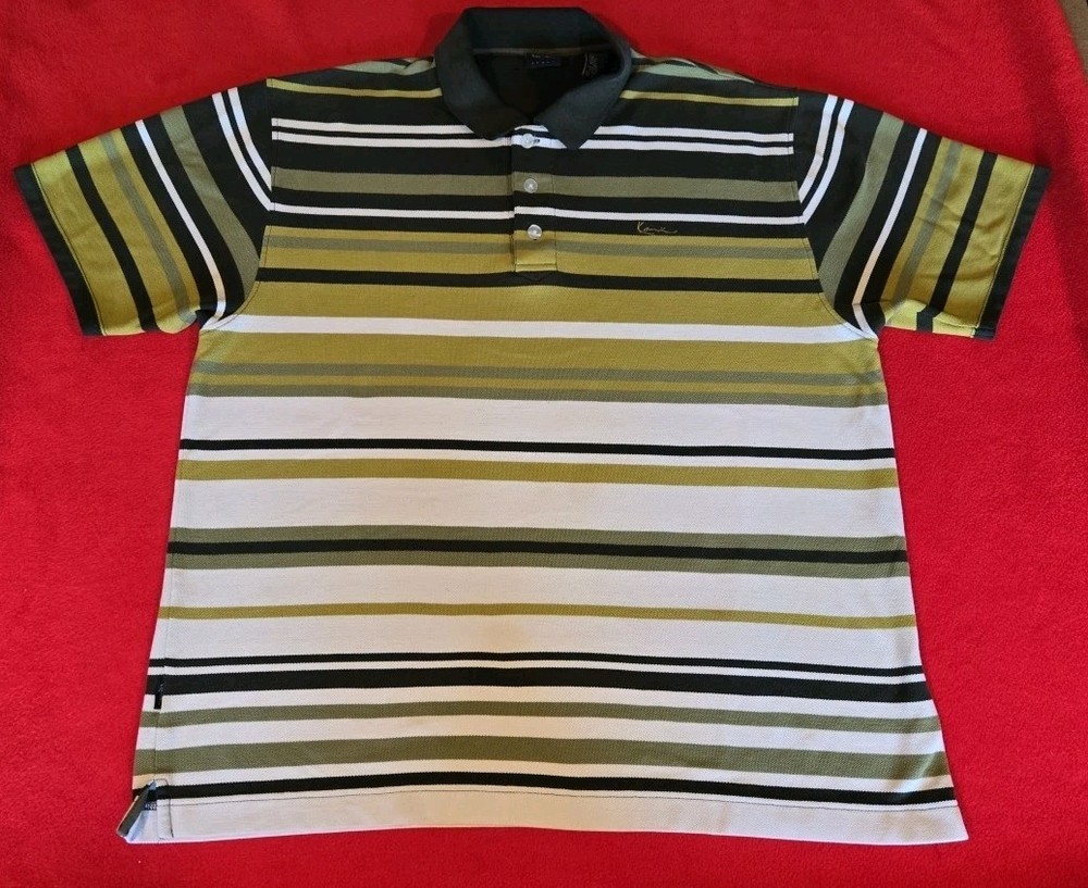VINTAGE Kani Gold Men Polo 2XL Green/White Striped Embroidered Y2K Hip  Hop