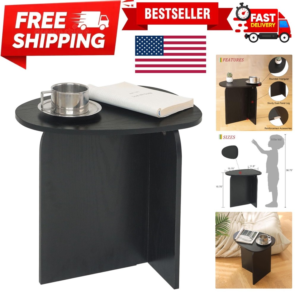 Black Side Table, Small Triangle End Table Living Room, Modern Accent Table w...