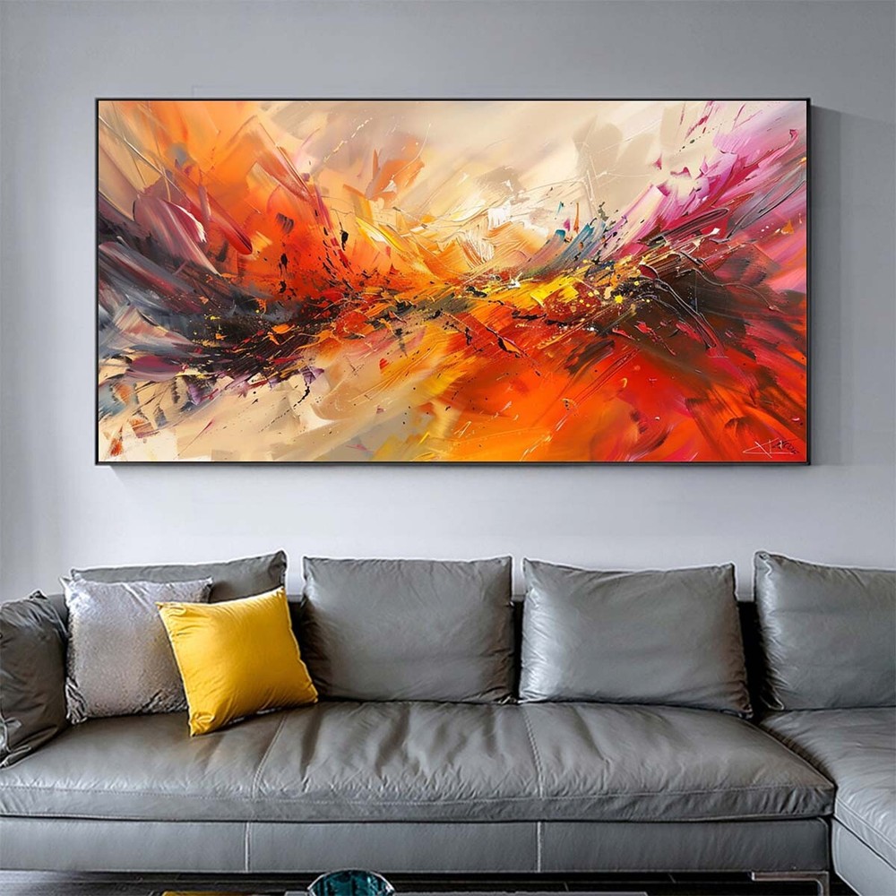 Red Handpainted Abstract Oil Painting On Canvas Wall Art Pictures Home Yellow