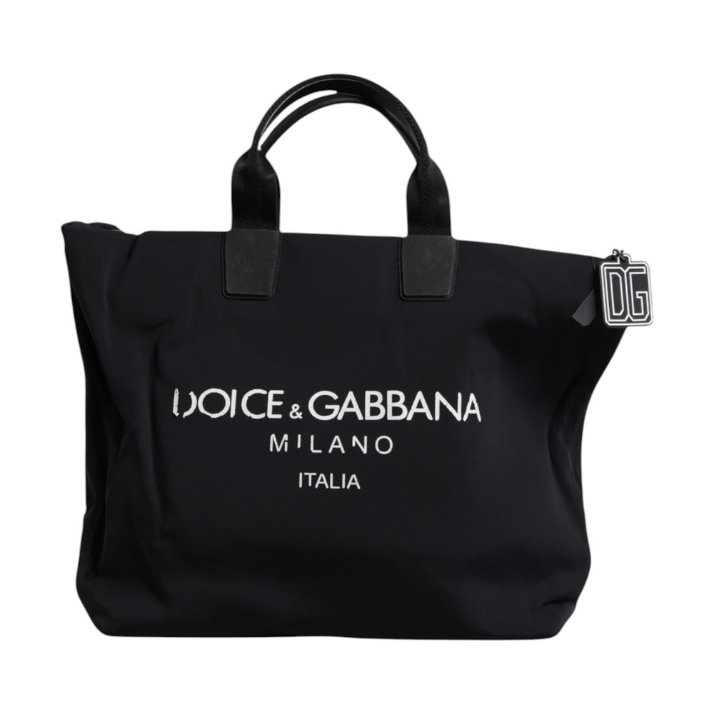 DOLCE & GABBANA Black Canvas DG Logo Women Shopping Tote Bag 1200 USD