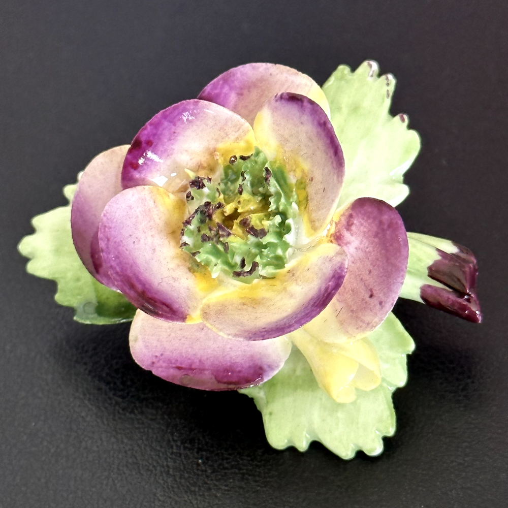 Vintage Cara Staffordshire England Porcelain Purple Flower Enameled Brooch Pin