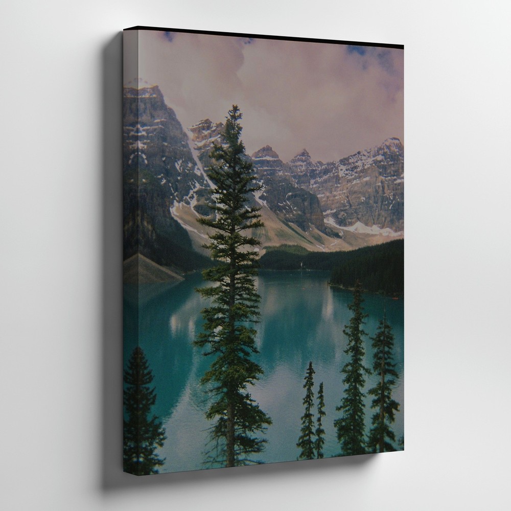 Mountain Lake Landscape Canvas Art Snowy Peaks Pine Trees Nature Wall Home Decor