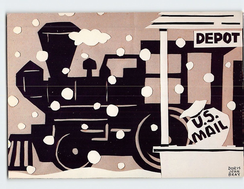 Postcard Old Fashioned Train at the Depot by Doris Jean Bray