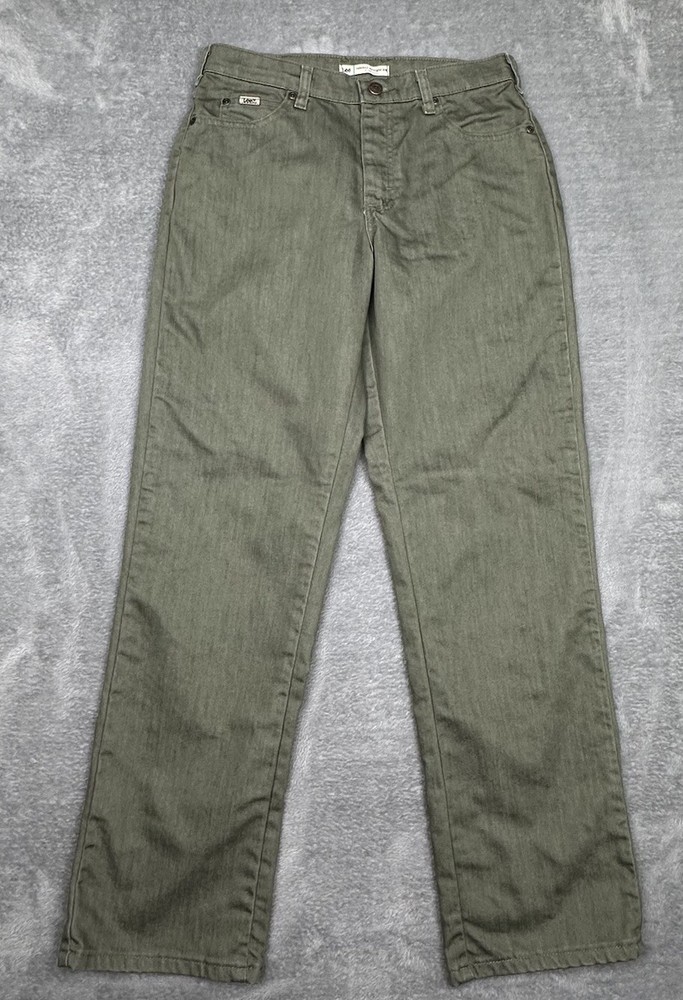 Lee Jeans Womens 6 Short 28x29 Green Denim Relaxed Straight At the Waist Stretch