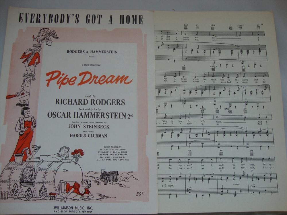 EVERYBODY'S GOT A HOME from PIPE DREAM Piano SHEET MUSIC song 1955