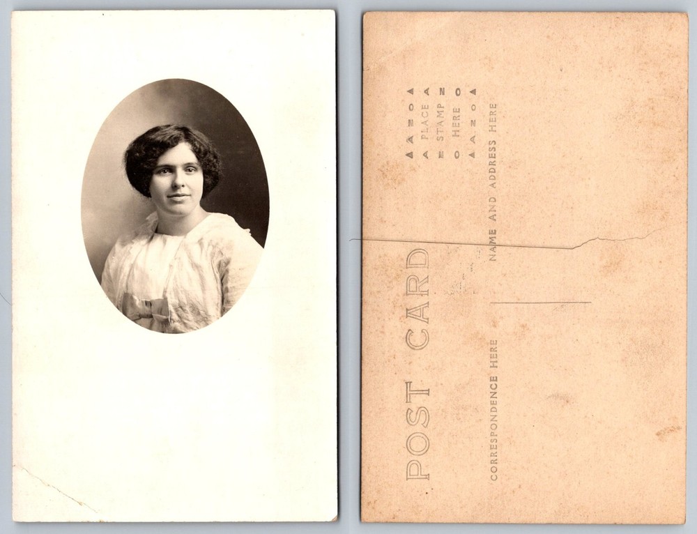 RPPC Pretty Young Woman Oval Portrait Antique Real Photo Postcard c1910s