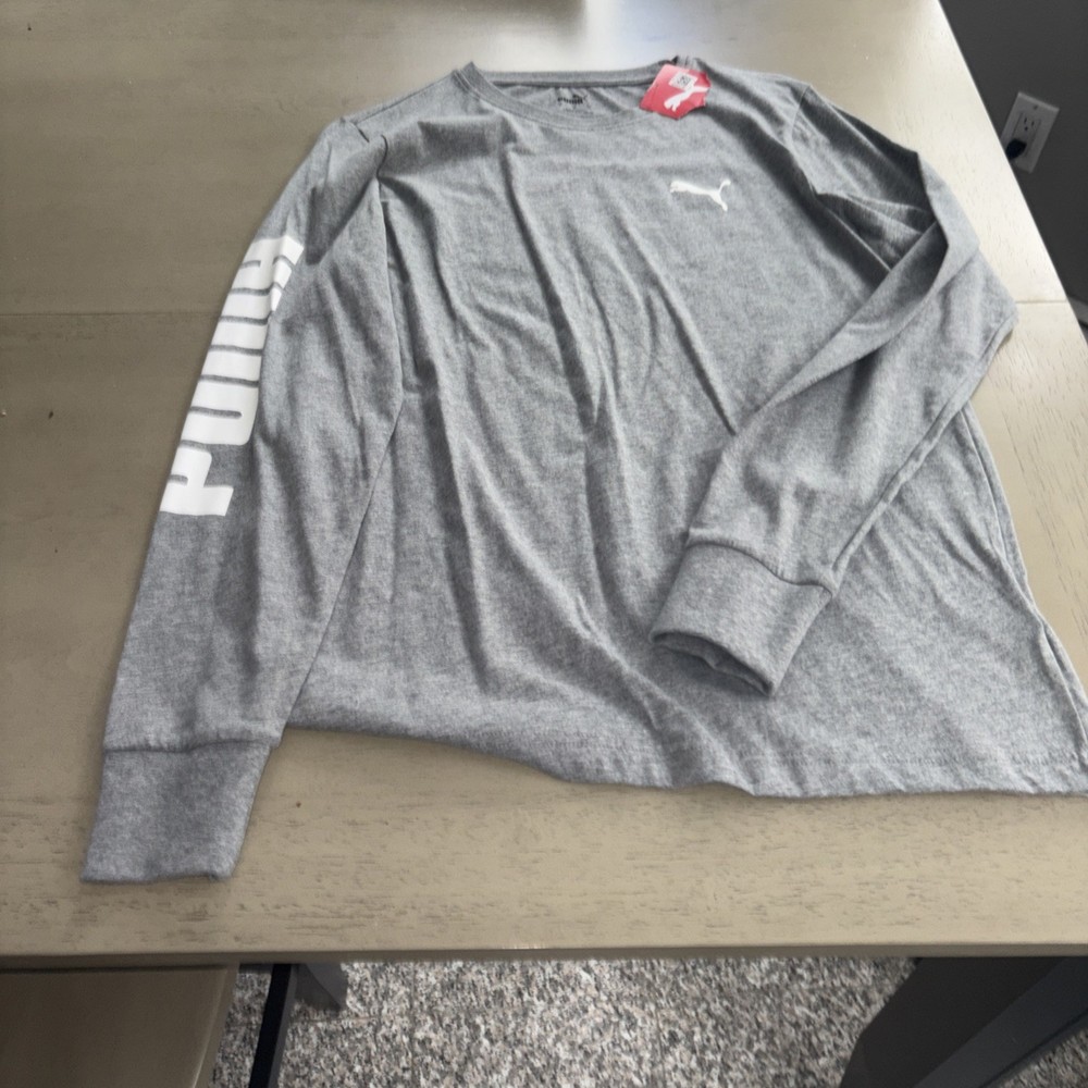 PUMA Men's Gray Logo Pullover Long Sleeve Activewear T-Shirt Size S