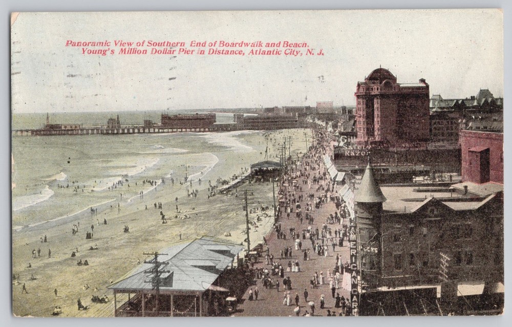 Panoramic View Boardwalk and Pier Atlantic City New Jersey NJ 1910 Postcard