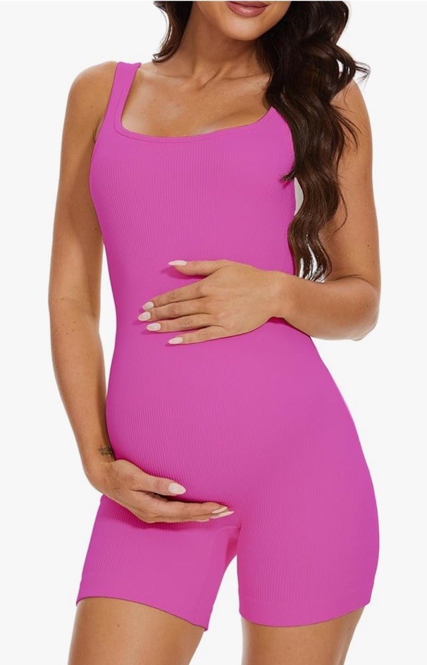 Maternity Workout Romper Pregnancy Yoga Ribbed One Piece Seamless Jumpsuit