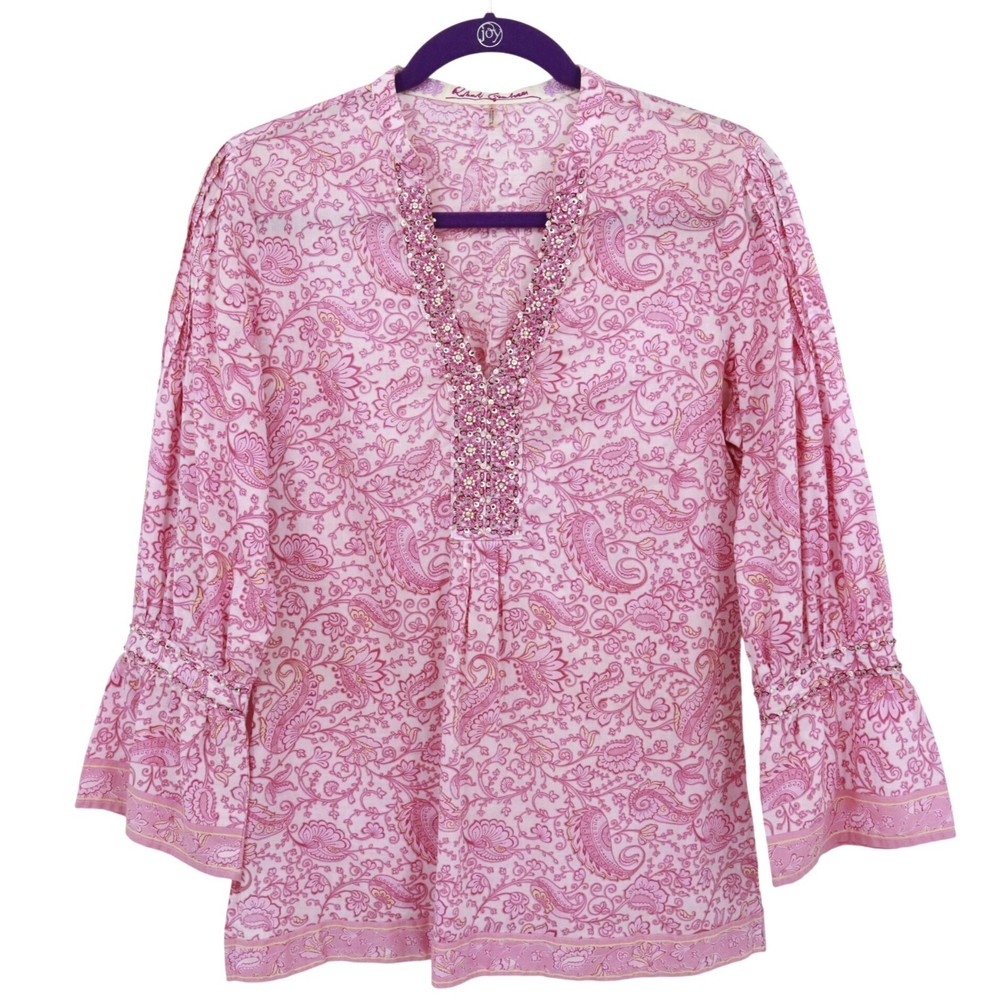 Robert Graham Womens Pink Paisley Boho Resort Top Feminine Beachwear