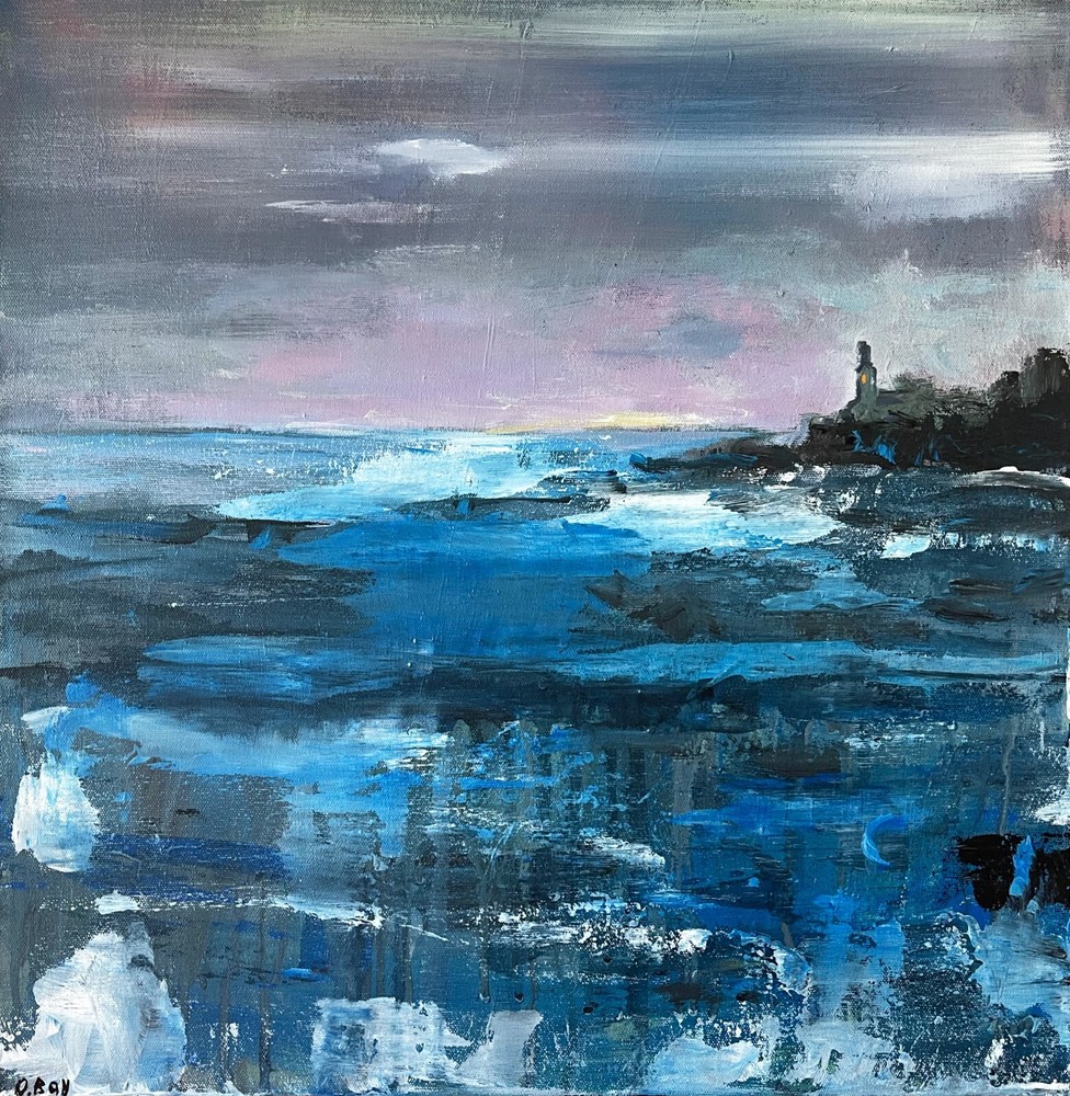 Lighthouse Painting Original Art Seascape Modern Abstract Wall Art 20x20