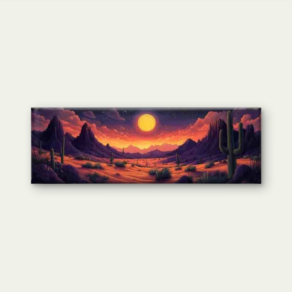 Panoramic Desert Sunset with Cacti Canvas Print Wall Art Home Decor