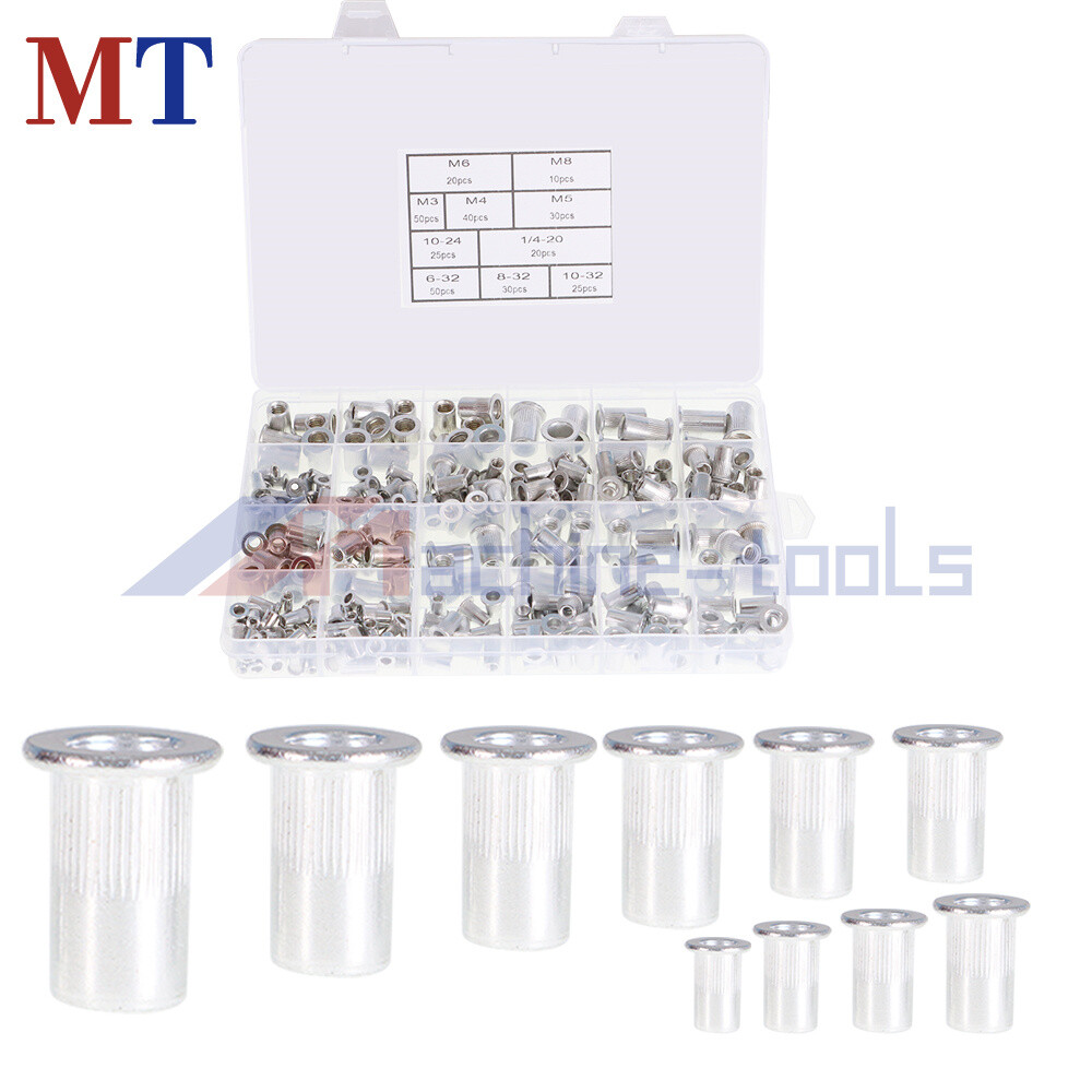 300 Pack 150 Pcs Metric + 150 Pcs SAE Aluminum Rivet Nut Rivnut Nutsert Kit