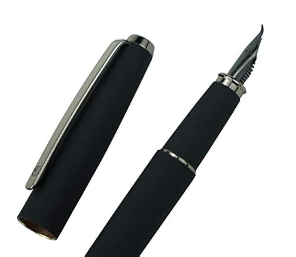 Hongdian 517D Matte Black Fountain Pen Bent Nib Fude Pen, Warrior Series, Cla...