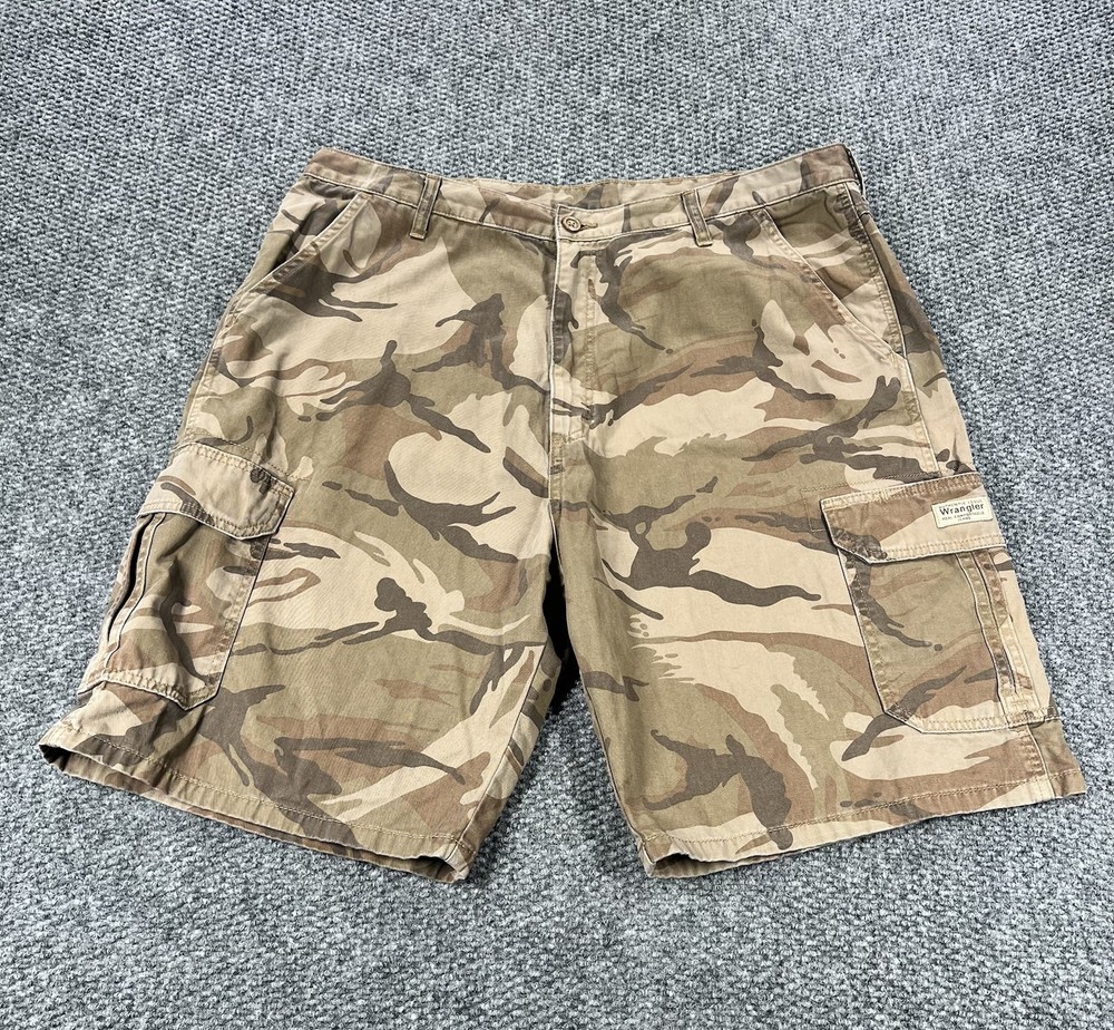 Wrangler Camo Cargo Shorts Mens Size 40 Camo Brown Army Military Work Utility
