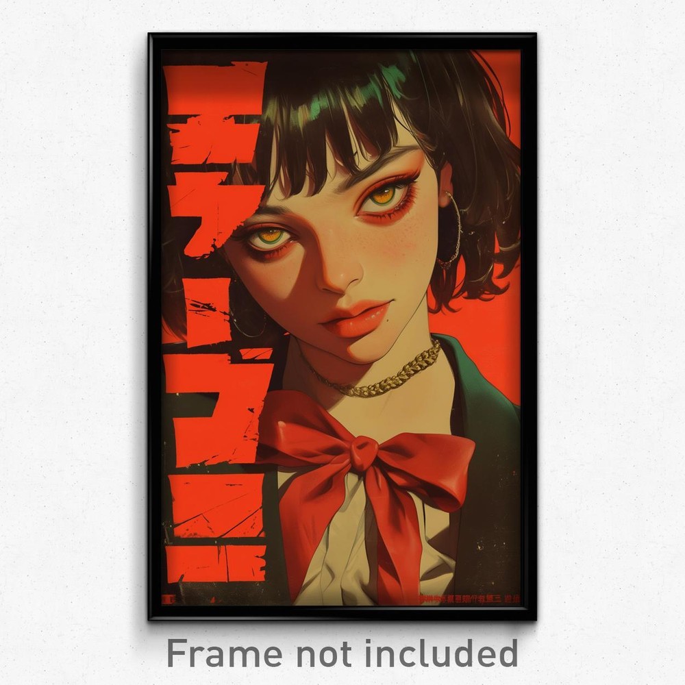 Vintage Chinese Movie Poster Art Print - Girl with Anticipation & Red Bowtie