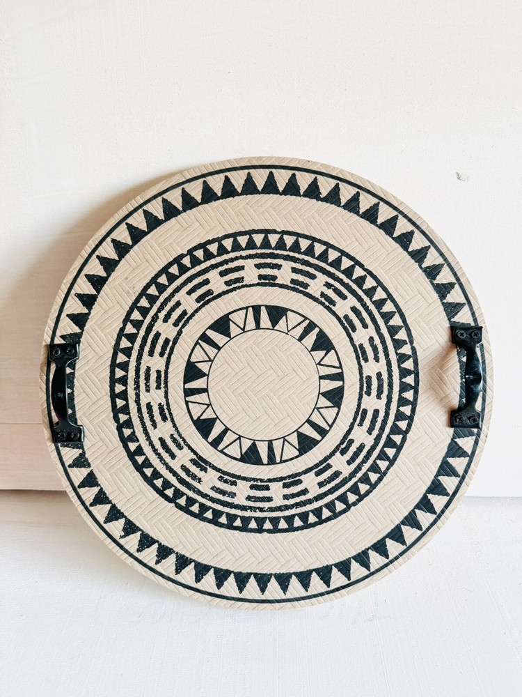 Tray With Handles Round With Black Print