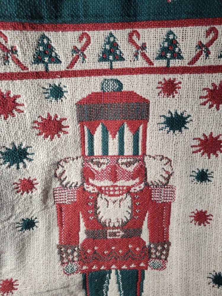 Vintage Nutcracker Christmas Tapestry Wall hanging woven Fringe border WTC 1995