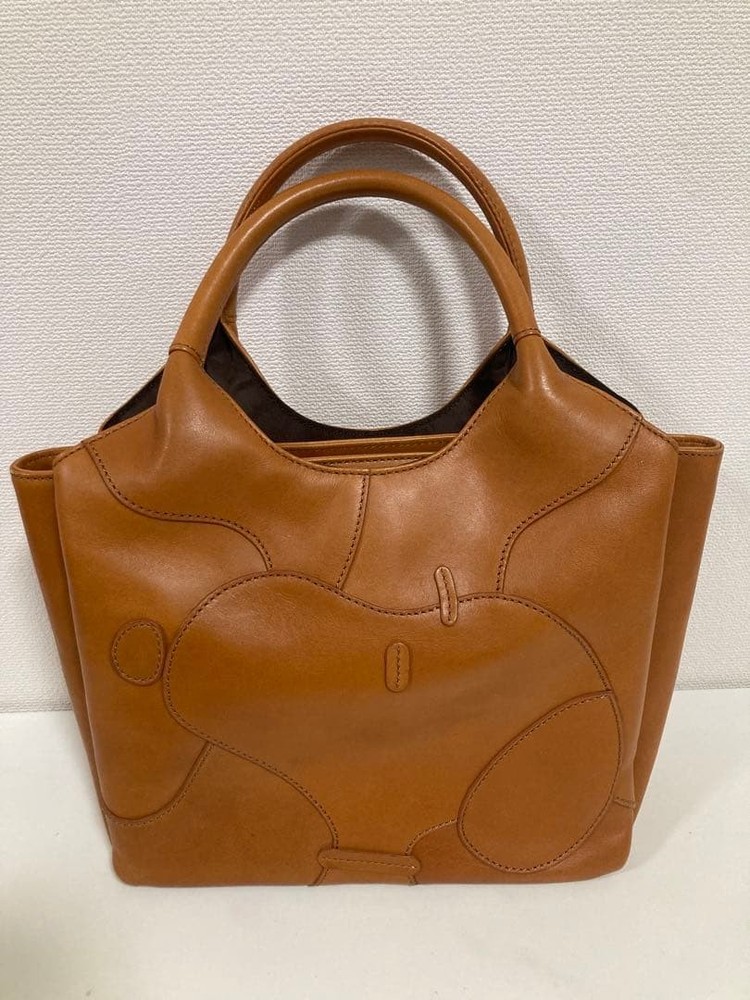 Peanuts Snoopy Genuine Leather Tote Bag Good Condition Slight Wear Bottom