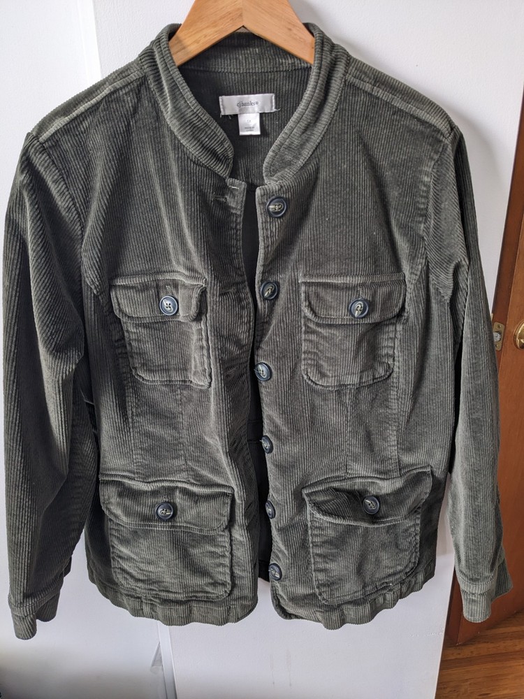 Christopher & Banks Green Corduroy Plus size 1x Button Up Jacket Shirt Shacket