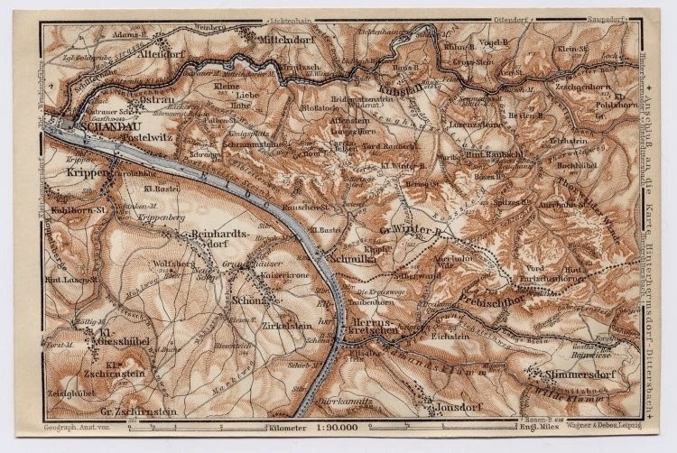 1910 Original Antique Map Of Saxon Switzerland Bad Schandau Saxony Germany
