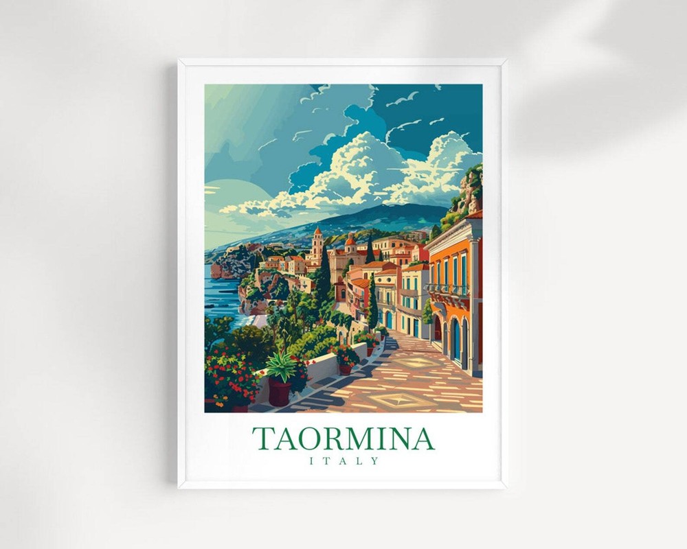 Taormina Travel Print Wall Art Italy Wall Hanging Taormina Home Decoration