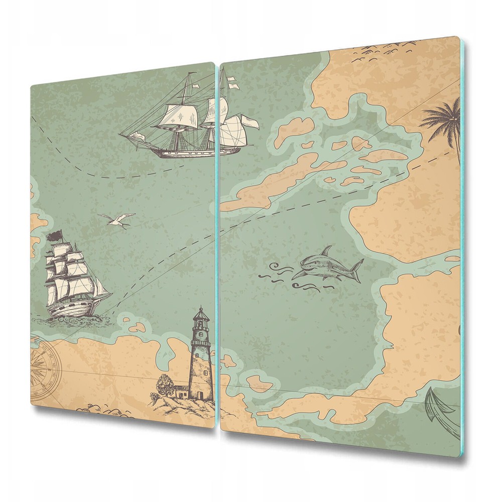 Tempered Glass Worktop Saver Treasure Map Old Marine Continents Ocean World Map