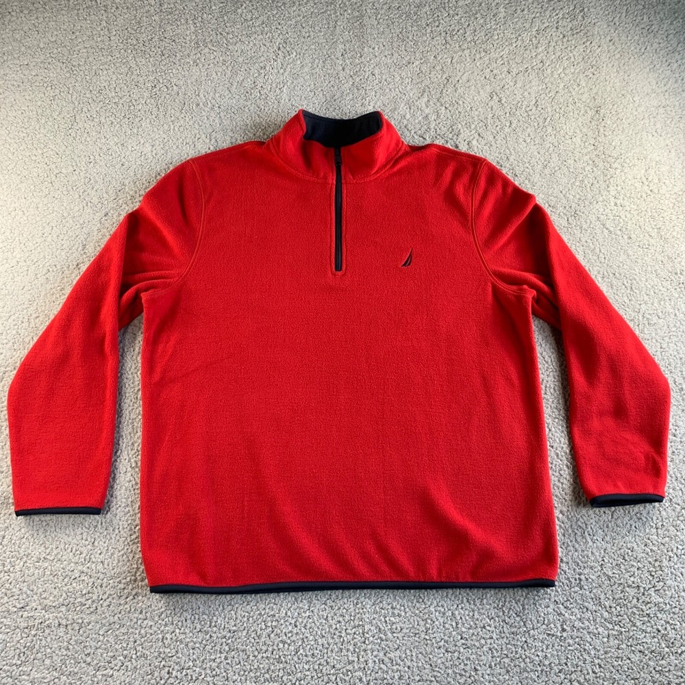 NEW Nautica Sweater Mens XL Red Fleece Pullover 1/4 Zip Sweatshirt Mock Golf