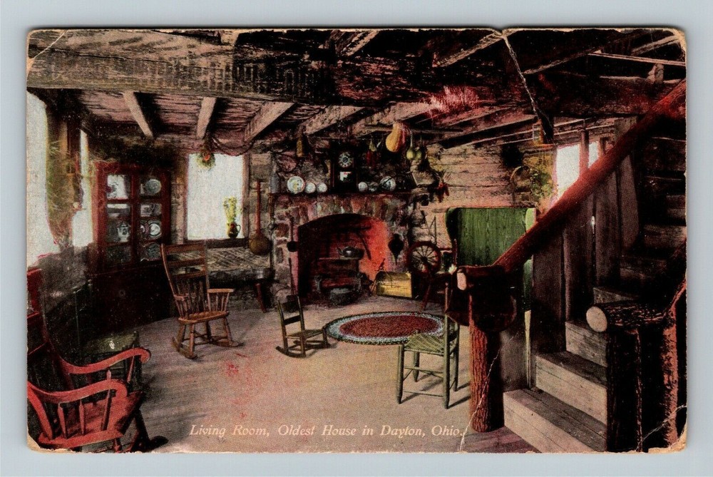 Dayton OH-Ohio, Living Room, Oldest House, c1910 Vintage Postcard