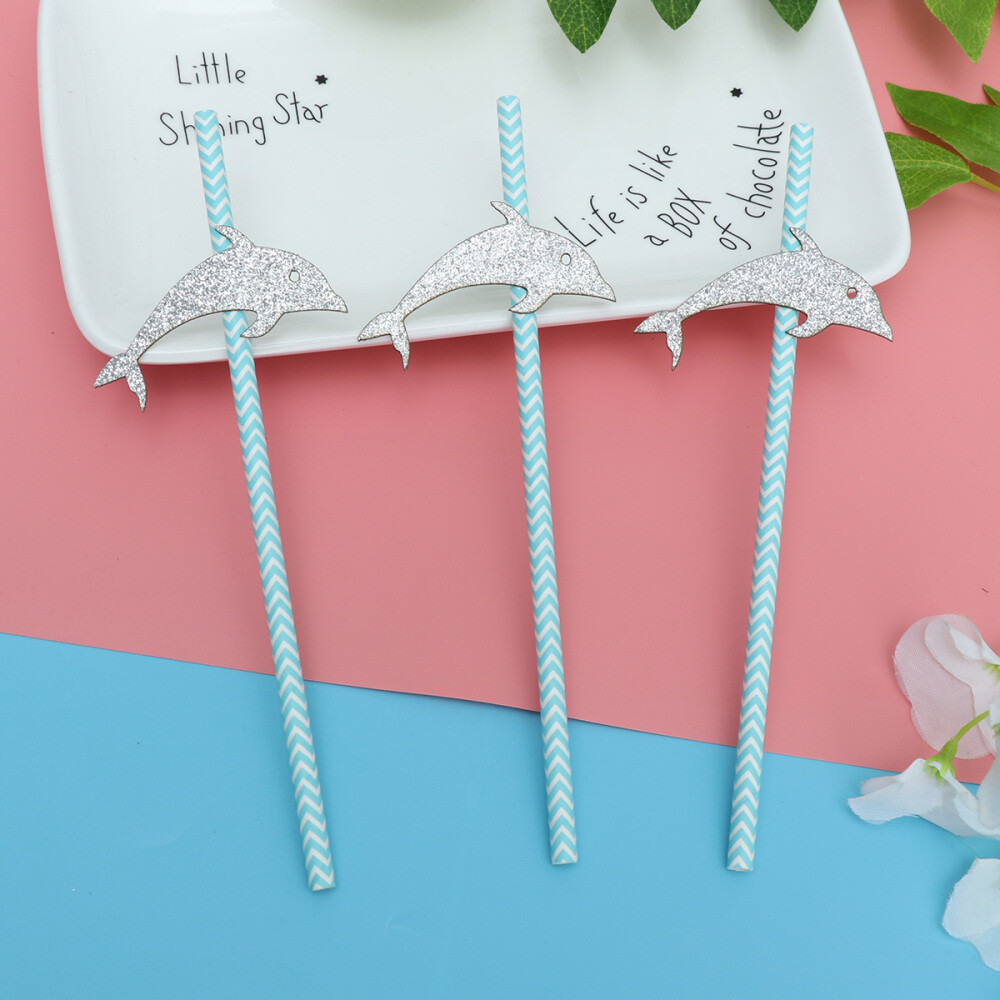 12 piezas adornos de paja de delfines diseño único de animales marinos