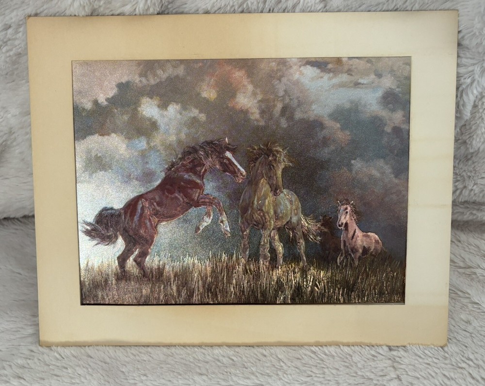 Foil Print Dufex Equestrian Horses In A Field By Rosemary Sarah Welch